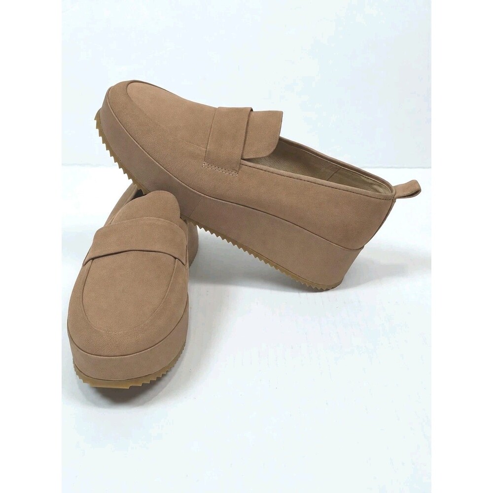 Eileen Fisher Max Wedge Loafers Womens 8.5 Earth Nubuck Leather Platform Shoes